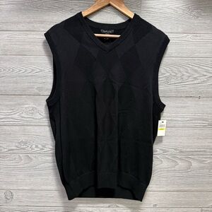 Van Heusen Men’s Argyle Sweater Vest M Black Pullover